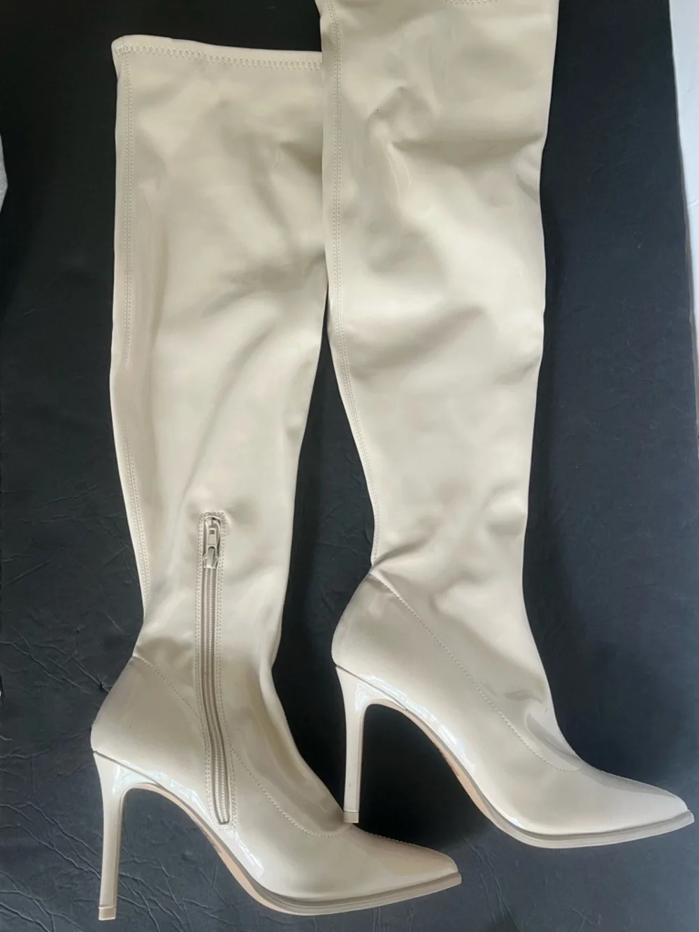 NWOT Steve Madden Beige Patent Boots, 7.5